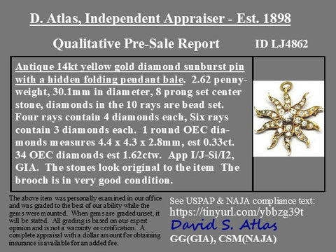 1.95ctw Victorian Diamond Starburst Brooch/Pendant