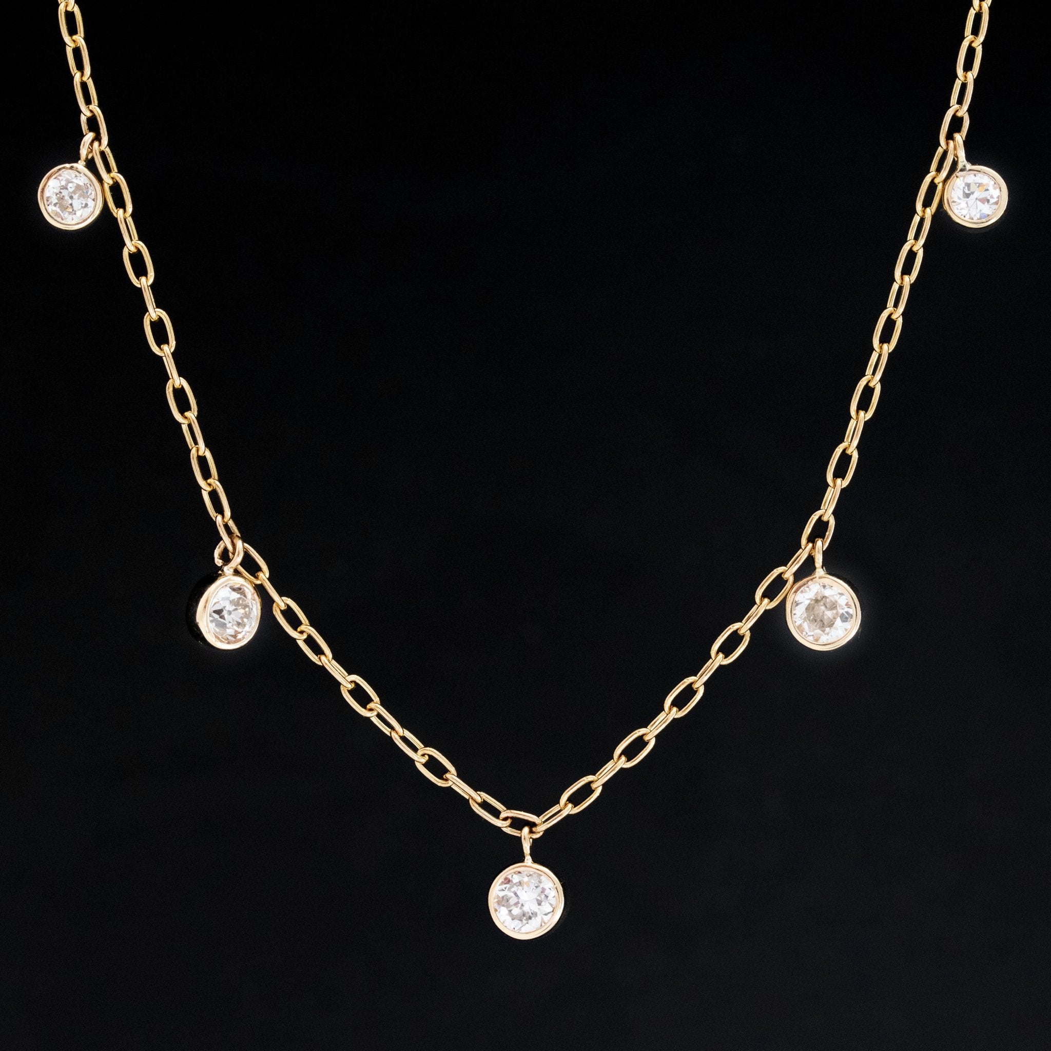 1.96ctw Old European Cut Diamond Bezel Station Necklace