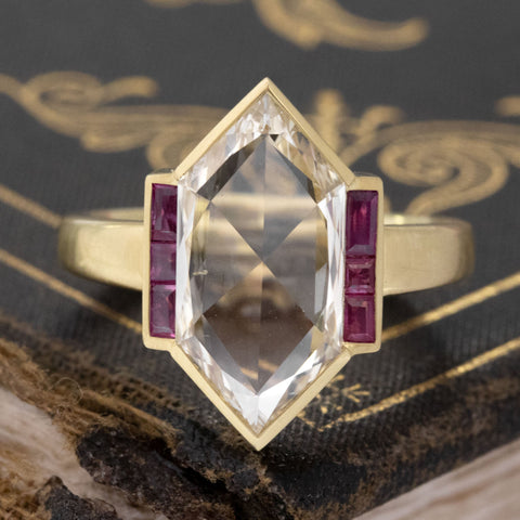 1.97ct Hexagonal Portrait/Rose Cut Diamond & Ruby Ring, GIA