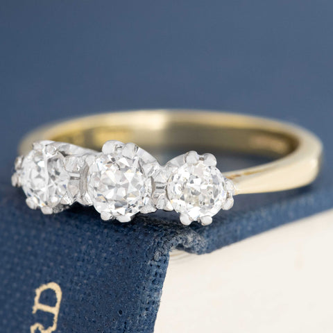 1.97ctw Antique Old European Cut Diamond Trilogy Ring, English