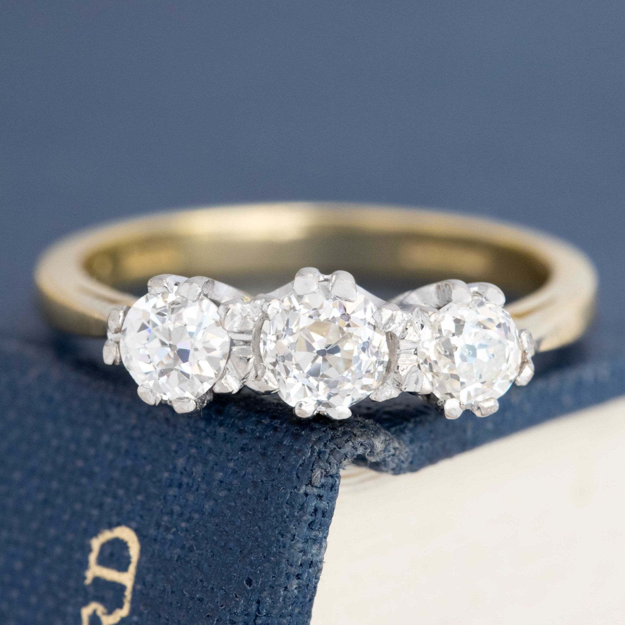 1.97ctw Antique Old European Cut Diamond Trilogy Ring, English