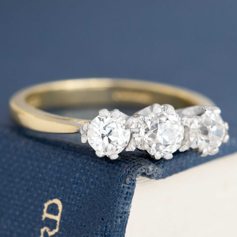 1.97ctw Antique Old European Cut Diamond Trilogy Ring, English