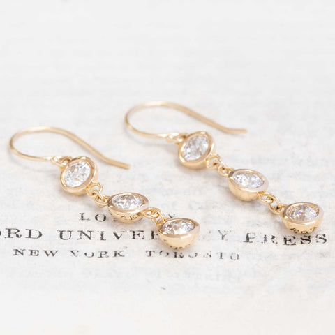 1.98ctw Old European Cut Diamond Drop Bezel Earrings