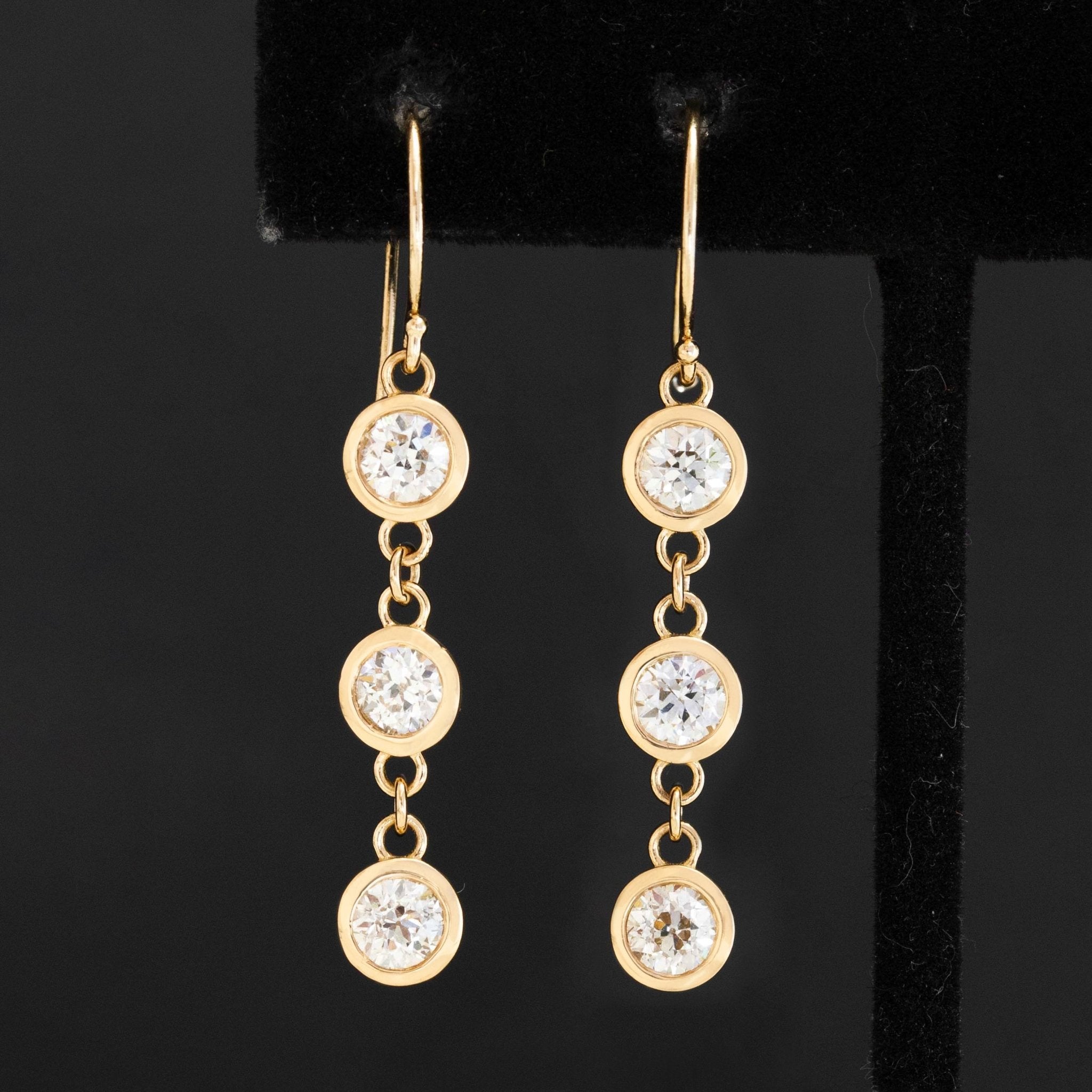 1.98ctw Old European Cut Diamond Drop Bezel Earrings