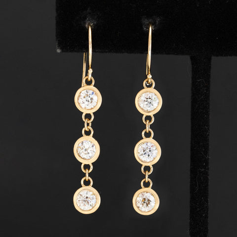 1.98ctw Old European Cut Diamond Drop Bezel Earrings