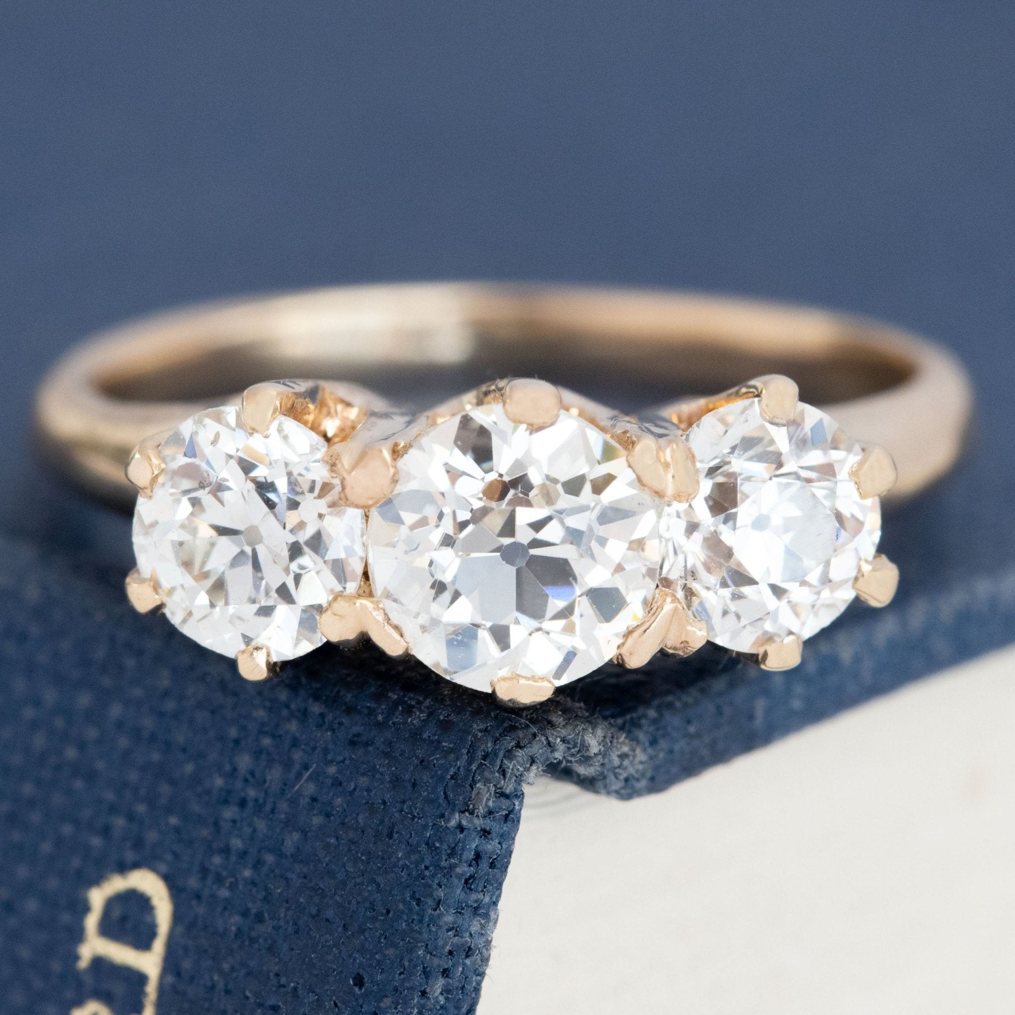 1.98ctw Vintage Old European Cut Diamond Trilogy Ring, GIA L VS1