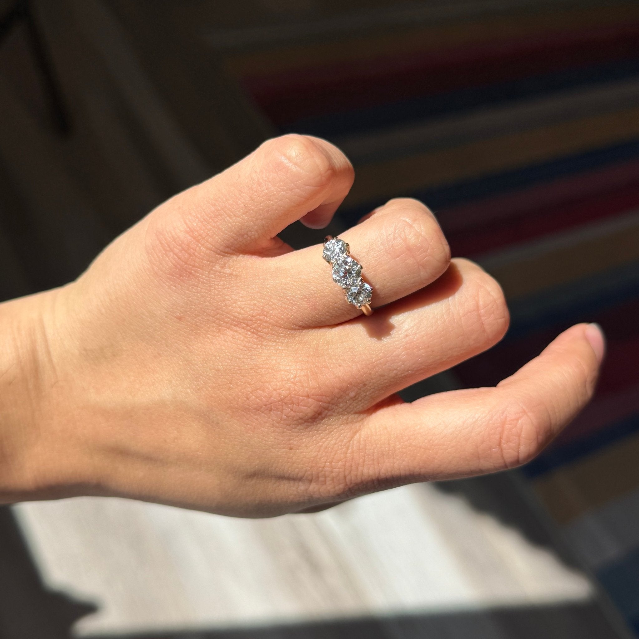 1.98ctw Vintage Old European Cut Diamond Trilogy Ring, GIA L VS1