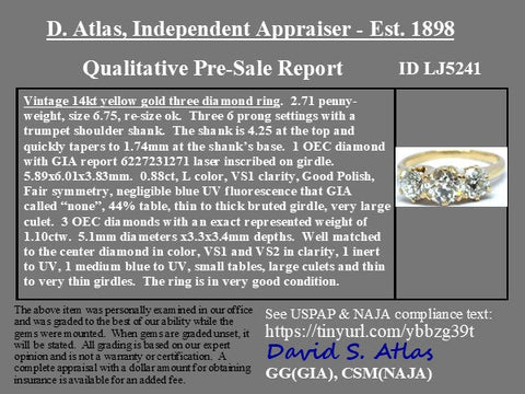 1.98ctw Vintage Old European Cut Diamond Trilogy Ring, GIA L VS1