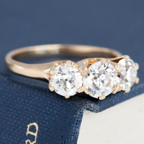 1.98ctw Vintage Old European Cut Diamond Trilogy Ring, GIA L VS1
