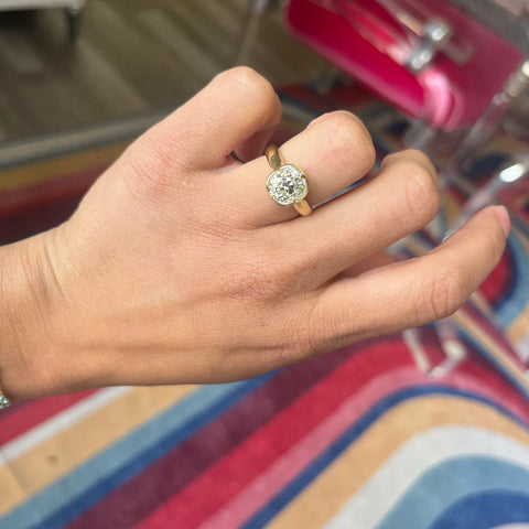 2.74ct GIA N VS2 old mine cut diamond Fairfax bezel solitaire ring, 18K yellow gold – alternate view 2