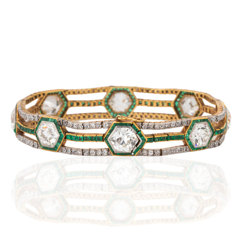 20.00ctw Art Deco Diamond & Emerald Bracelet, French