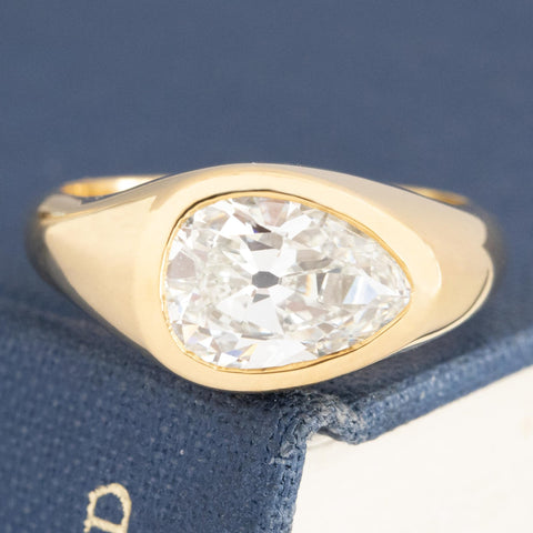 2.00ct Pear Cut Diamond Bezel Solitaire, GIA J SI1