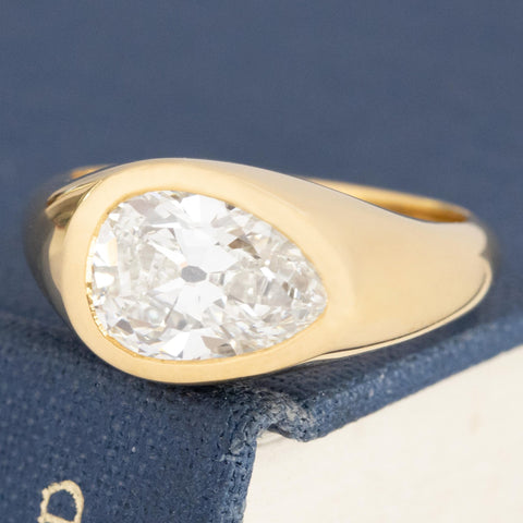 2.00ct Pear Cut Diamond Bezel Solitaire, GIA J SI1