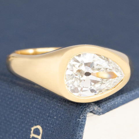 2.00ct Pear Cut Diamond Bezel Solitaire, GIA J SI1