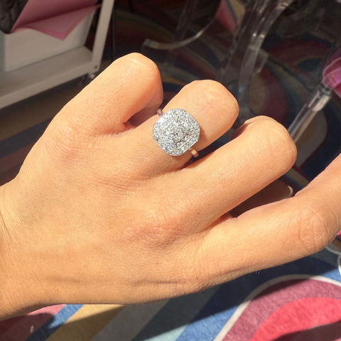 2.00ctw Art Deco Old Mine Cut Diamond Double Halo Ring, GIA
