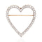 A heart-shaped open brooch featuring a border of clear round-cut stones in a silver-toned setting with a thin gold-toned horizontal pin bar across the center, shown on a white background.