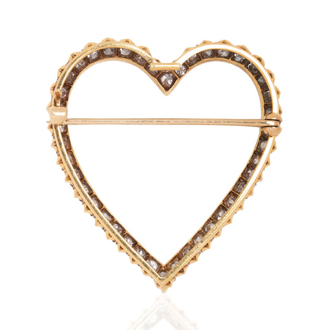 Backside of 2.25ctw Edwardian Old European Cut Diamond Heart Brooch/Pendant