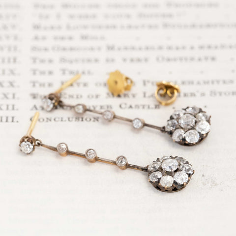 2.00ctw (est) Antique Old European Cut Diamond Cluster Drop Earrings