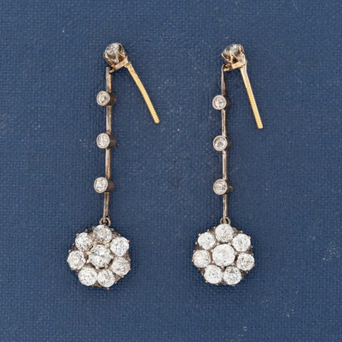 2.00ctw (est) Antique Old European Cut Diamond Cluster Drop Earrings