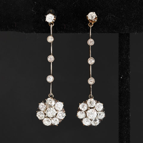 2.00ctw (est) Antique Old European Cut Diamond Cluster Drop Earrings