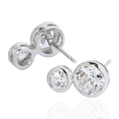 2.00ctw (est) Antique Old European Cut Diamond Double Drop Bezel Earrings