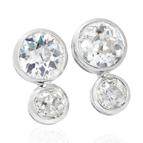 2.00ctw (est) Antique Old European Cut Diamond Double Drop Bezel Earrings