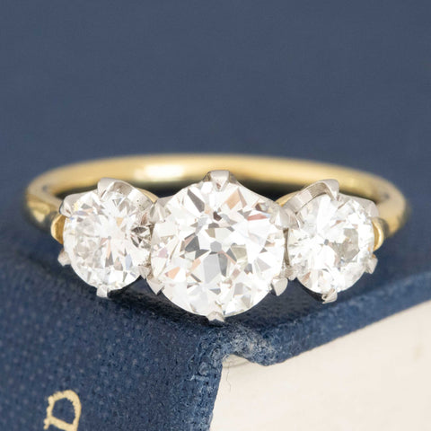 2.00ctw Old European Cut Diamond Trilogy Ring, GIA