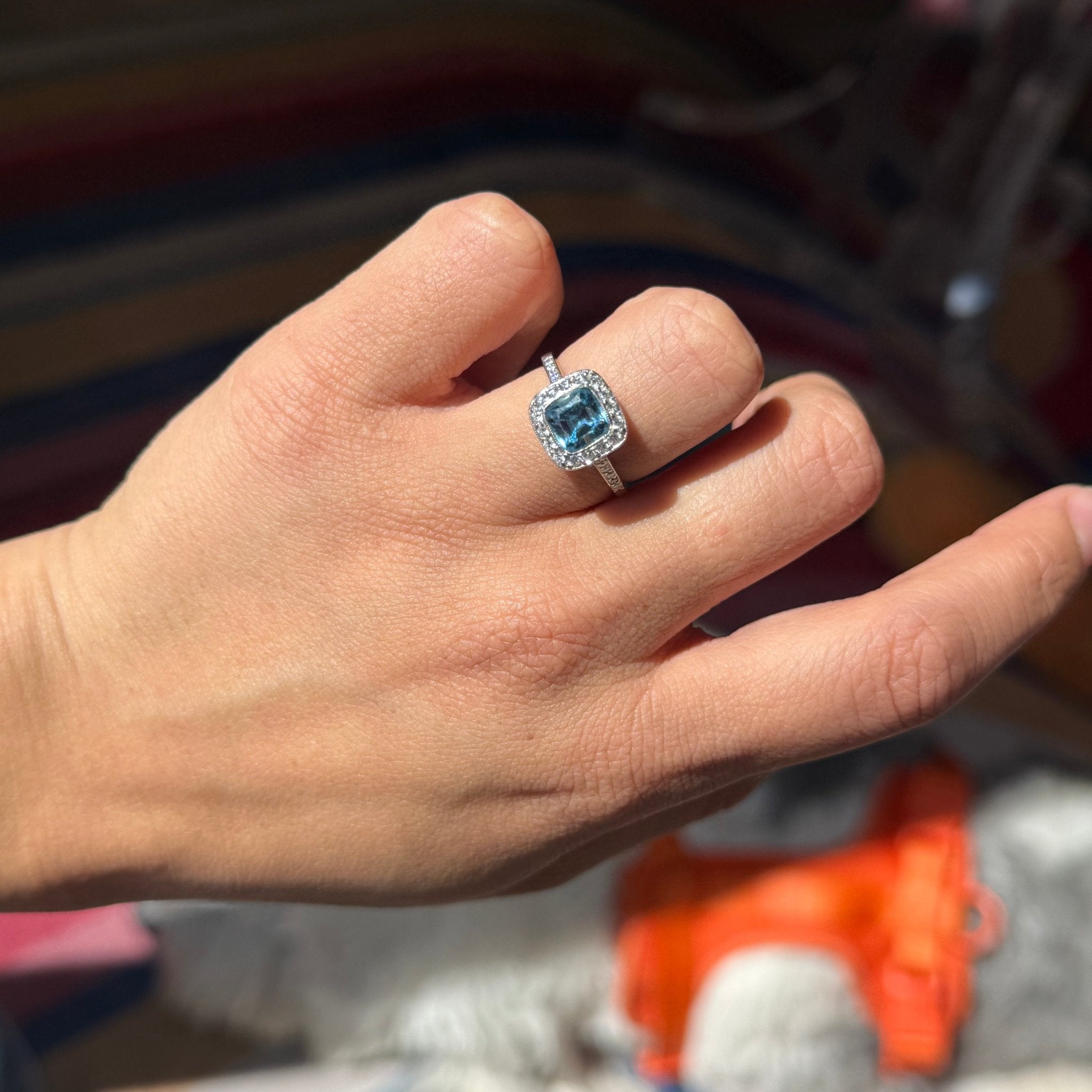 2.00ctw Soleste Aquamarine Diamond Halo Ring, by Tiffany & Co.