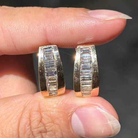2.00ctw Vintage Baguette Cut Diamond Half Hoop Earrings