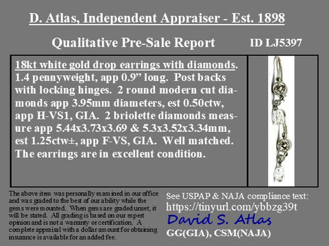 2.00ctw Vintage Briolette Cut Diamond Drop Earrings
