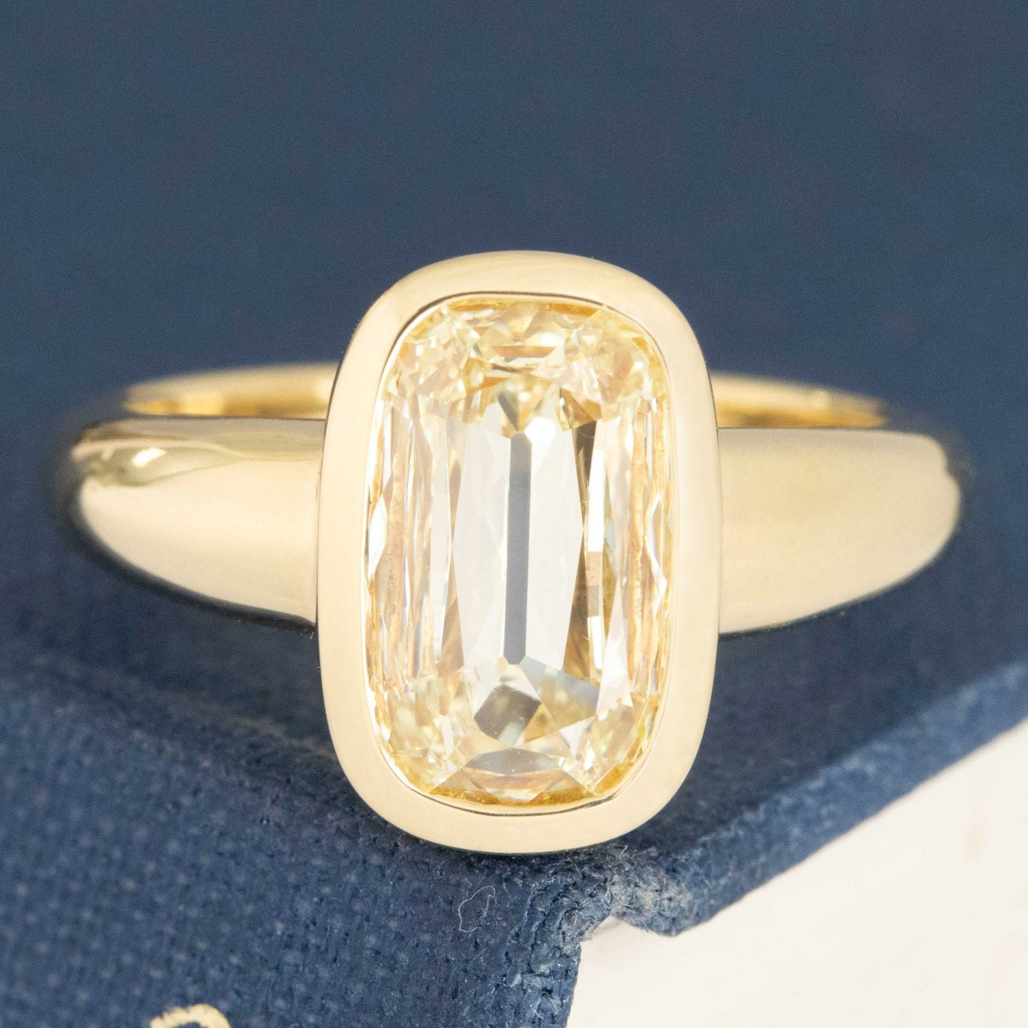 2.01ct Elongated Yellow Cushion Cut Diamond Solitaire, GIA