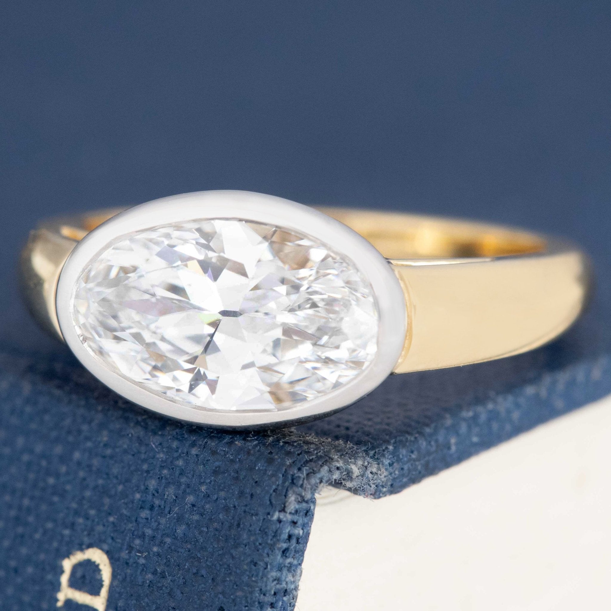 Two tone platinum and 18k gold moval diamond ring