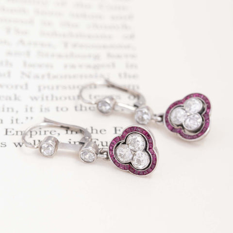 2.01ctw old cut diamond and ruby trefoil drop earrings in 14kt white gold – alternate view 5