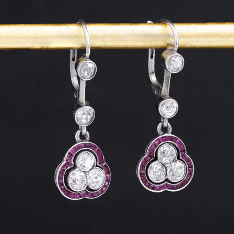 2.01ctw old cut diamond and ruby trefoil drop earrings in 14kt white gold – alternate view 3