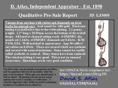 2.01ctw Old European Cut Diamond & Ruby Drop Earrings