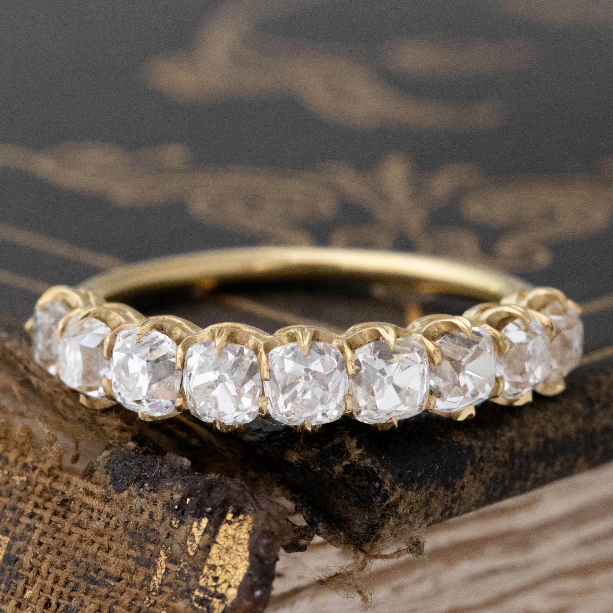 2.01ctw Old Mine Cut Diamond 9-Stone Half-Hoop Band