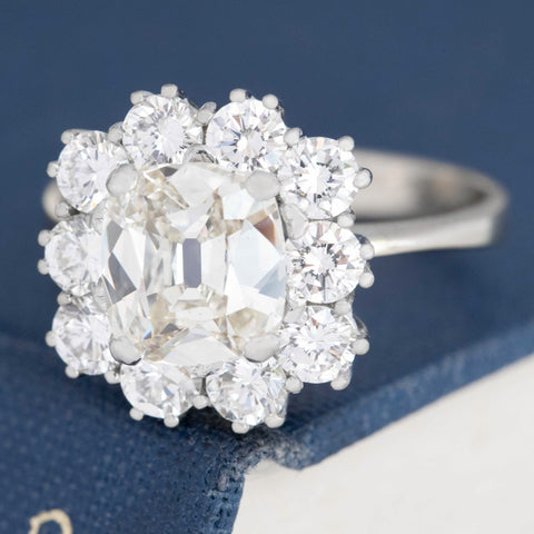 2.02ct Cushion Cut Diamond Cluster Ring, GIA L SI1