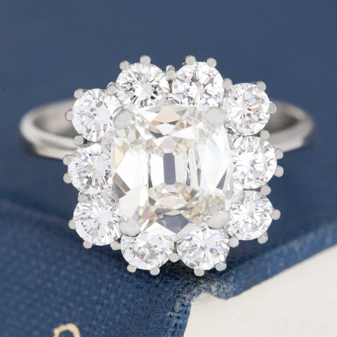 2.02ct Cushion Cut Diamond Cluster Ring, GIA L SI1