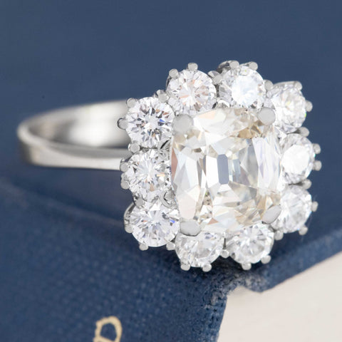 2.02ct Cushion Cut Diamond Cluster Ring, GIA L SI1