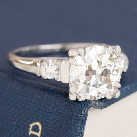 Vintage style engagement ring 2.02 carat old European cut diamond platinum setting