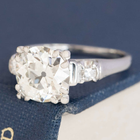 Side view old European cut diamond ring platinum antique character