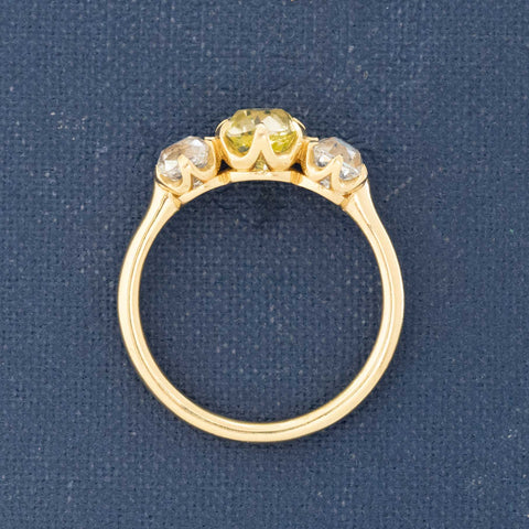 2.03ctw Old Mine Cut Diamond Trilogy Ring, GIA Fancy Color