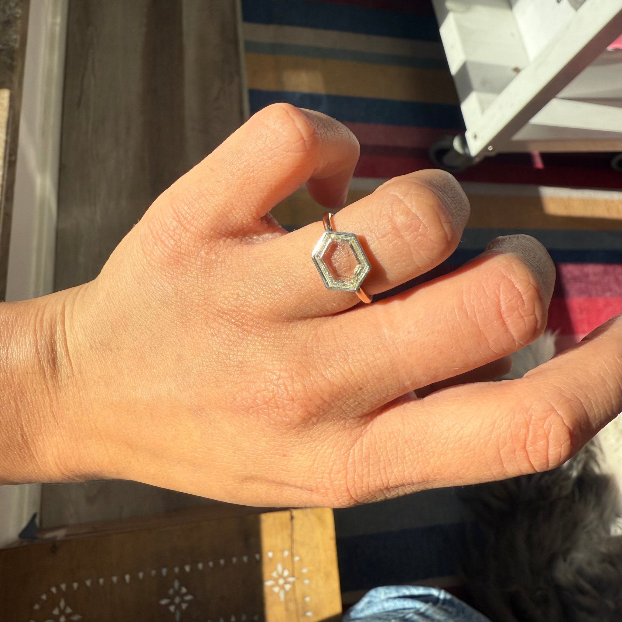 2.04ct Hexagonal Portrait Cut Diamond Bezel Solitaire