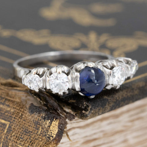 2.04ctw Vintage Diamond & Sapphire 5-Stone Ring