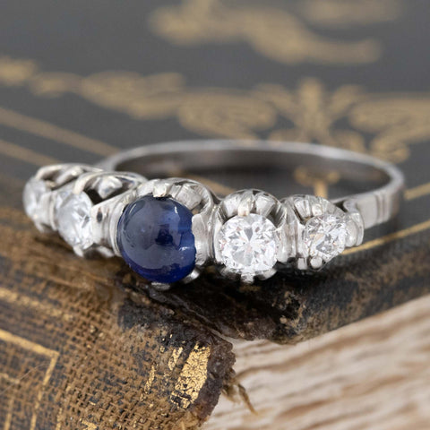 2.04ctw Vintage Diamond & Sapphire 5-Stone Ring