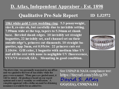2.05ctw Baguette & Princess Cut Triple Row Diamond Band