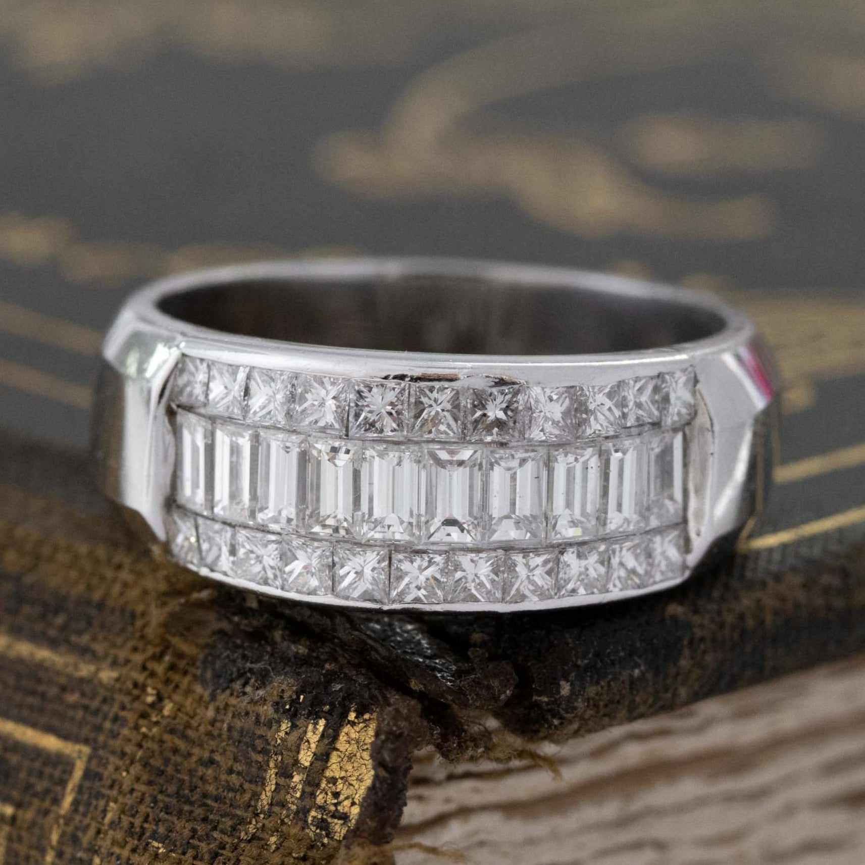 2.05ctw Baguette & Princess Cut Triple Row Diamond Band