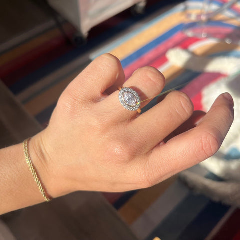2.05ctw faint pink marquise cut diamond halo ring, 1.03ct GIA center, 14K tri-color gold – alternate view 2