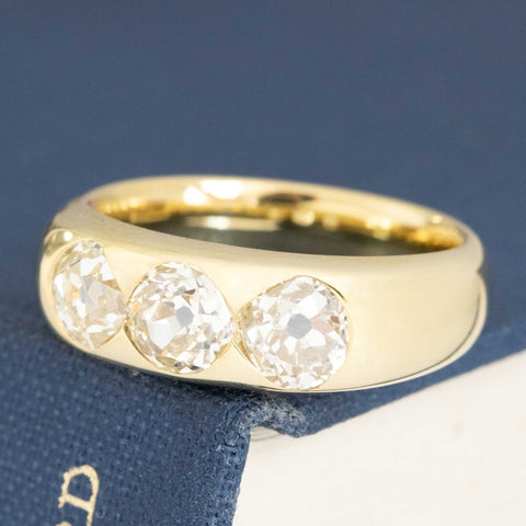 2.05ctw Old European Cut Diamond Flush Set Trilogy Ring
