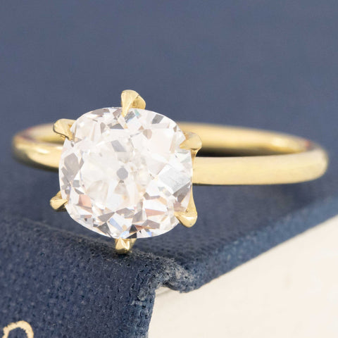 2.06ct GIA E SI1 old mine cut cushion diamond six claw prong solitaire, 18K yellow gold – alternate view 4